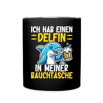 Delfin in meiner Bauchtasche Lustige Mallorca - Tasse einfarbig - Schwarz - Vorne