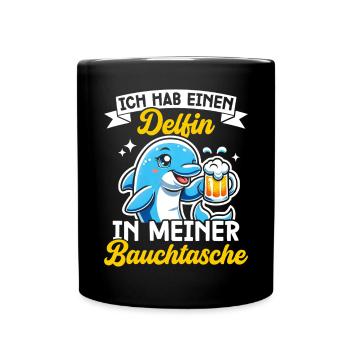 Delfin in meiner Bauchtasche Lustige Mallorca - Tasse einfarbig - Schwarz - Vorne