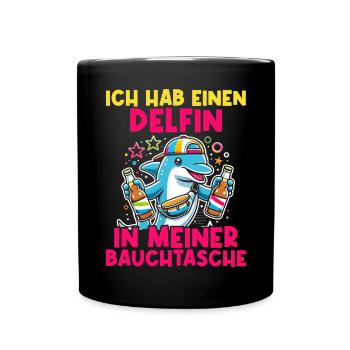 Delfin in meiner Bauchtasche Lustige Mallorca - Tasse einfarbig - Schwarz - Vorne