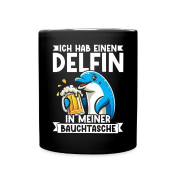 Delfin in meiner Bauchtasche Lustige Mallorca - Tasse einfarbig - Schwarz - Vorne
