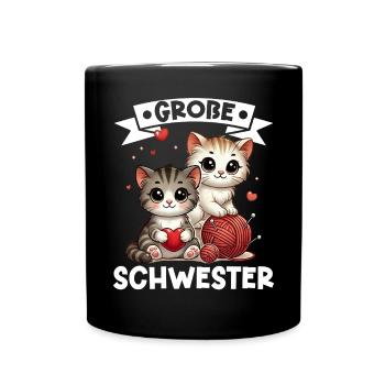 Big Sister Cat Older Sibling - Full Colour Mug - black - Front