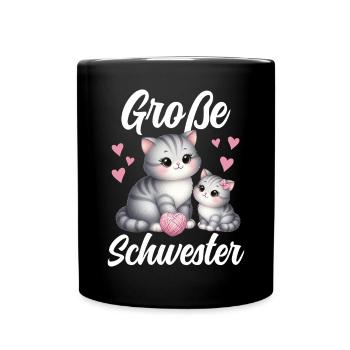 Big Sister Cat Older Sibling - Full Colour Mug - black - Front