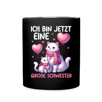 Big Sister Cat Older Sibling - Full Colour Mug - black - Front