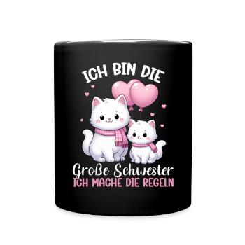 Big Sister Cat Older Sibling - Full Colour Mug - black - Front