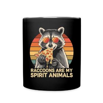 Waschbär Spirit Animal - Waschbär mit Pizza - Tasse einfarbig - Schwarz - Vorne