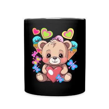 Mignon Teddy Glace Crème Coeur Coeurs Enfant Enfants Bébé - Mug uni - noir - Devant