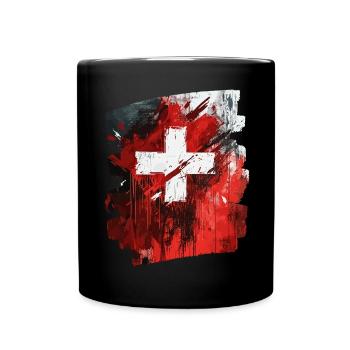 Schweizer Flagge Schweiz - Tasse einfarbig - Schwarz - Vorne