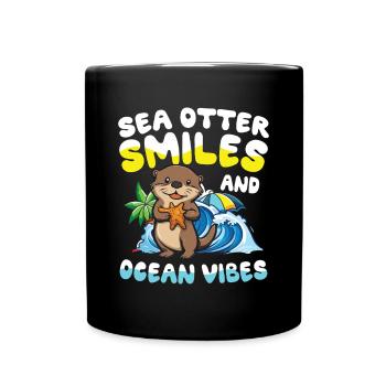 Seaotter Smiles and Ocean Vibes für einen Otter - Tasse einfarbig - Schwarz - Vorne
