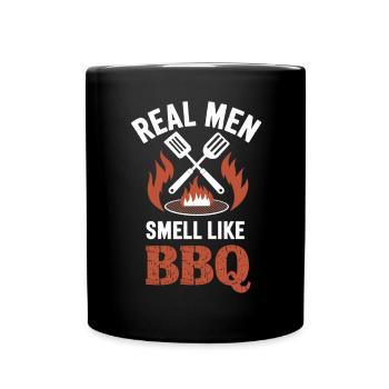 BBQ Meister – Männer riechen nach Grillen - Tasse einfarbig - Schwarz - Vorne