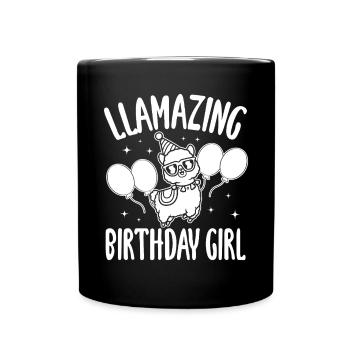 LLamazing birthday Girl - Funny Llama Birthday - Full Colour Mug - black - Front