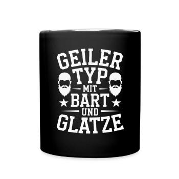 Geiler Typ Mit Bart & Glatze Glatzkopf Bartträger - Tasse einfarbig - Schwarz - Vorne