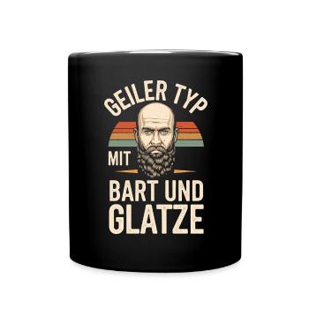 Geiler Typ Mit Bart & Glatze Glatzkopf Bartträger - Tasse einfarbig - Schwarz - Vorne