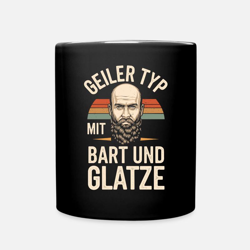 guy with beard & bald head beard wearer - Full Colour Mug - black