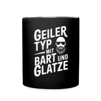 Geiler Typ Mit Bart & Glatze Glatzkopf Bartträger - Tasse einfarbig - Schwarz - Vorne