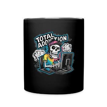 Total Addiction Gamer Skull Illustration - Full Colour Mug - black - Front