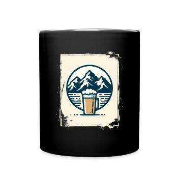 Mountain lake with mountain hut and coffee - Full Colour Mug - black - Front
