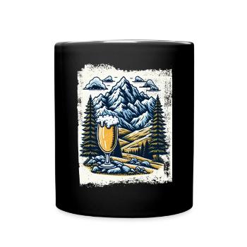 Bergpanorama mit Bierglas - Tasse einfarbig - Schwarz - Vorne