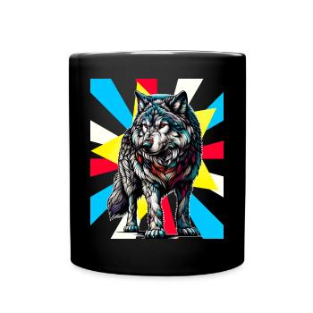 Retro Tattoo Wolf Wölfe Husky Hund Hunde - Tasse einfarbig - Schwarz - Vorne