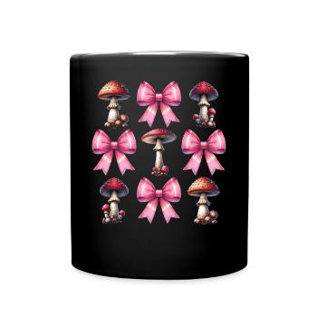 Coquette Bow Mushroom Hunting Cottagecore Mycology - Full Colour Mug - black - Front