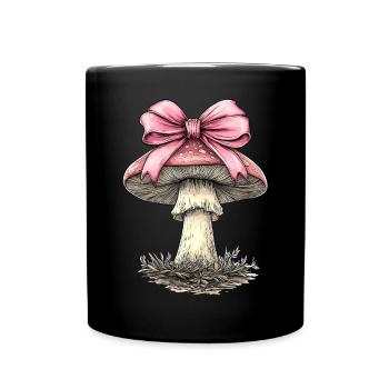 Coquette Bow Mushroom Hunting Cottagecore Mycology - Full Colour Mug - black - Front