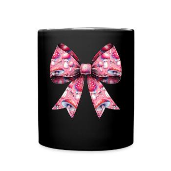 Coquette Bow Mushroom Hunting Cottagecore Mycology - Full Colour Mug - black - Front