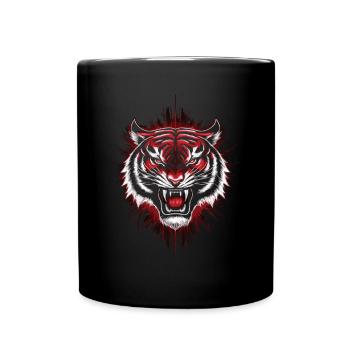 Wilder Tigerkopf in Rot und Schwarz - Tasse einfarbig - Schwarz - Vorne