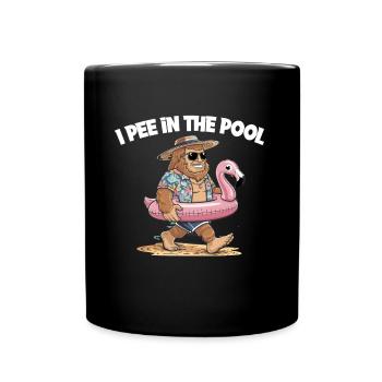 Pool Lustiger Bigfoot Sommer - Tasse einfarbig - Schwarz - Vorne