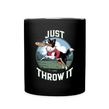 Just Throw It Frisbee Dog Fun in Park Design - Full Colour Mug - black - Front
