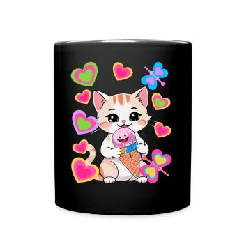 Chats Chat Glace Crème Enfants Enfant Rétro Années 80 - Mug uni - noir - Devant