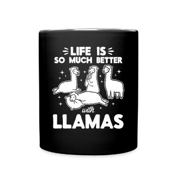 Llama Alpaca - Life is so much better with Llamas - Full Colour Mug - black - Front