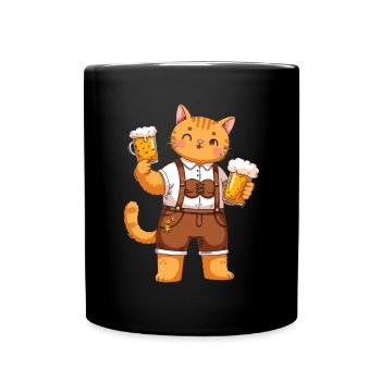Katze mit Bier Katzenliebhaber Volksfest - Tasse einfarbig - Schwarz - Vorne