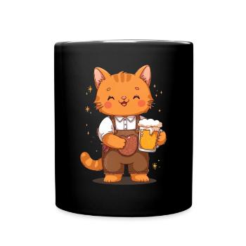 Katze Bier Katzenliebhaber Bayern in Lederhose - Tasse einfarbig - Schwarz - Vorne
