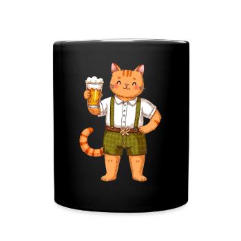 Cat with Beer Cat Lover Lederhosen Beer - Full Colour Mug - black - Front