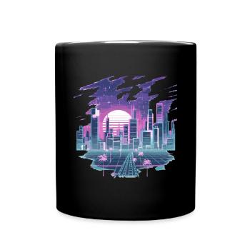 Retro Futuristische Stadtlandschaft im Neon-Look - Tasse einfarbig - Schwarz - Vorne