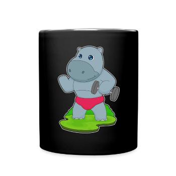 Hippopotamus Bodybuilder Dumbbell Bodybuilding - Full Colour Mug - black - Front