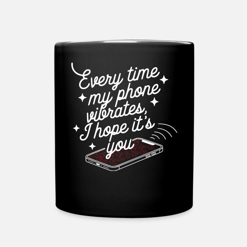 Simple Vibes – Clean Phone Text Design with Hearts - Full Colour Mug - black