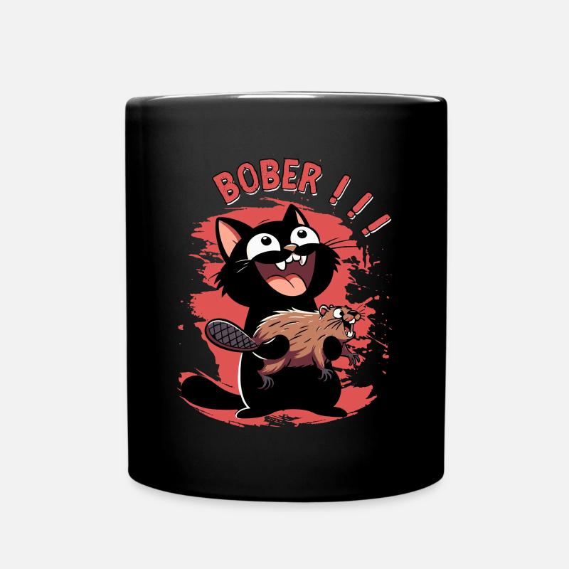 Hyper cat calls "Bober!!" – Animal freak out - Full Colour Mug - black