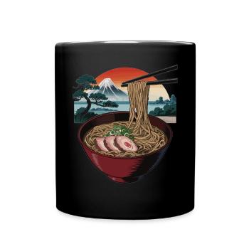 Ramen noodle soup in front of Mount Fuji - Full Colour Mug - black - Front