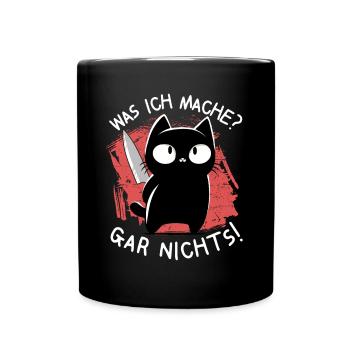 Ich? Niemals – Süße schwarze Katze mit Messer - Tasse einfarbig - Schwarz - Vorne