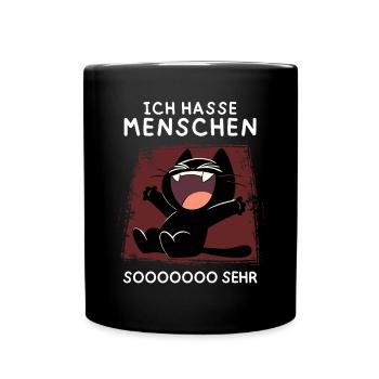 Lachende schwarze Katze – Wenn’s richtig wehtut - Tasse einfarbig - Schwarz - Vorne