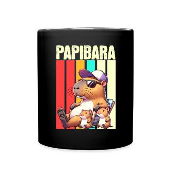 Papibara Capybara Papa Vater - Tasse einfarbig - Schwarz - Vorne