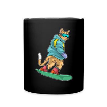 Katze Snowboarder Snowboard - Tasse einfarbig - Schwarz - Vorne