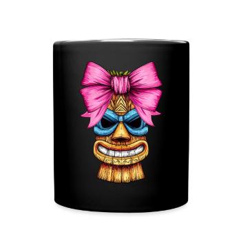 Coquettish Bow Tiki Luau Hawaiian Tiki Mask - Full Colour Mug - black - Front