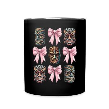 Coquettish Bow Tiki Luau Hawaiian Tiki Mask - Full Colour Mug - black - Front