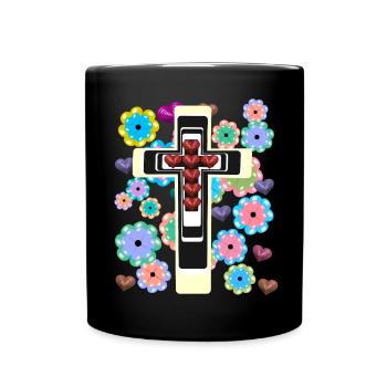 Kreuz Jesus Kreuze Kruzifix Messias Herz - Tasse einfarbig - Schwarz - Vorne