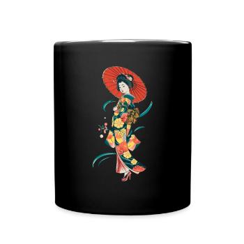 Geisha japonaise traditionnelle à motif floral - Mug uni - noir - Devant
