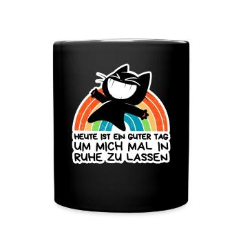 Lass mich in Ruhe: Glücklich allein mit Regenbogen - Tasse einfarbig - Schwarz - Vorne