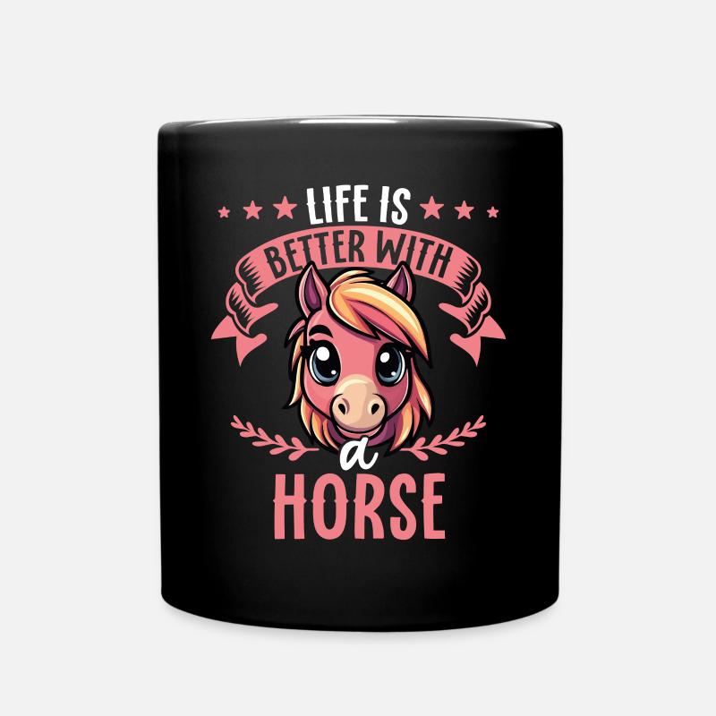 Das leben ist besser mit einem Pferd - süßes Pferd - Tasse einfarbig - Schwarz
