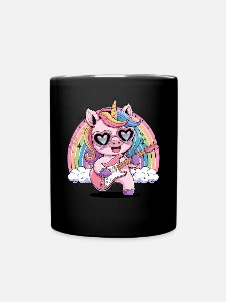 Allegro unicorno con arcobaleno e occhiali a cuore - Tazza monocolore - nero