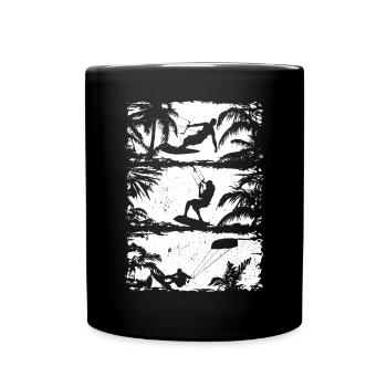 Kitesurfing Silhouette Kiteboarding Kitesurfer - Tasse einfarbig - Schwarz - Vorne